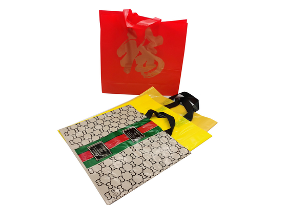 China Red HDPE / LLDPE Plastic Boutique Bags With Soft Loop Handle