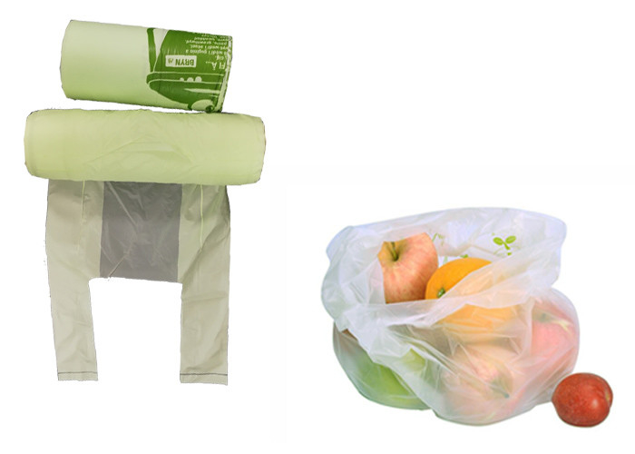 PLA 50mic Biodegradable And Compostable Bags With T Shirt Handle