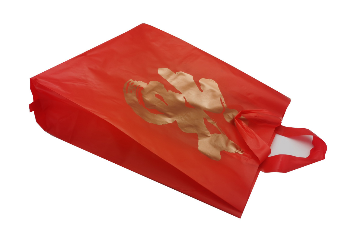 China Red HDPE / LLDPE Plastic Boutique Bags With Soft Loop Handle